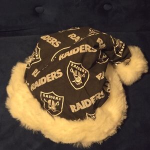 Raiders Themed Santa Hat with White Fur Trim and Bell